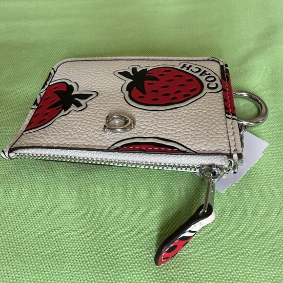 COACH STRAWBERRY PRINT LEATHER MINI SKINNY ID CASE:NWT STRAWBERRY/CHALK … - Picture 8 of 15